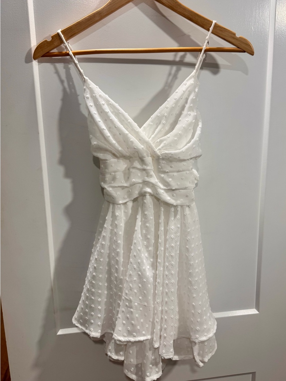 Altar'd State White Textured Swiss Dot Mini Dress